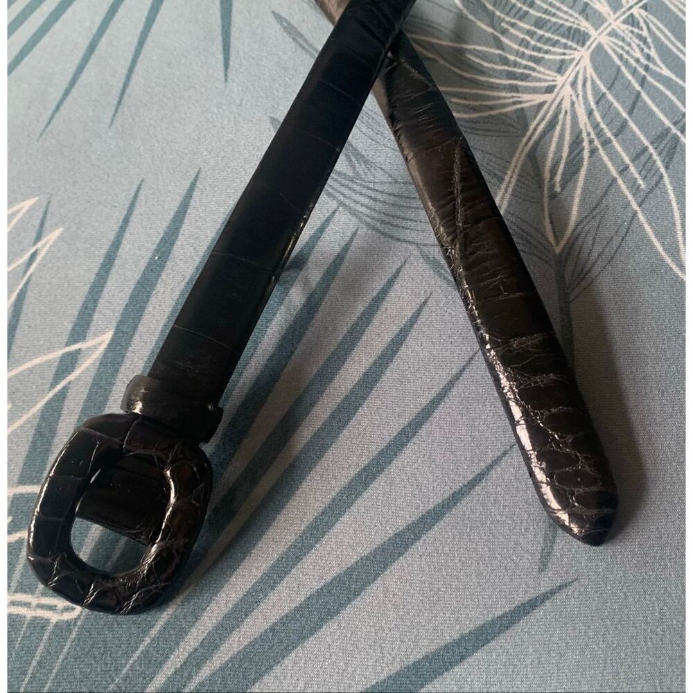 RALPH LAUREN COLLECTION Italy Black ALLIGATOR SKINNY Leather Belt sz L - Picture 2 of 8